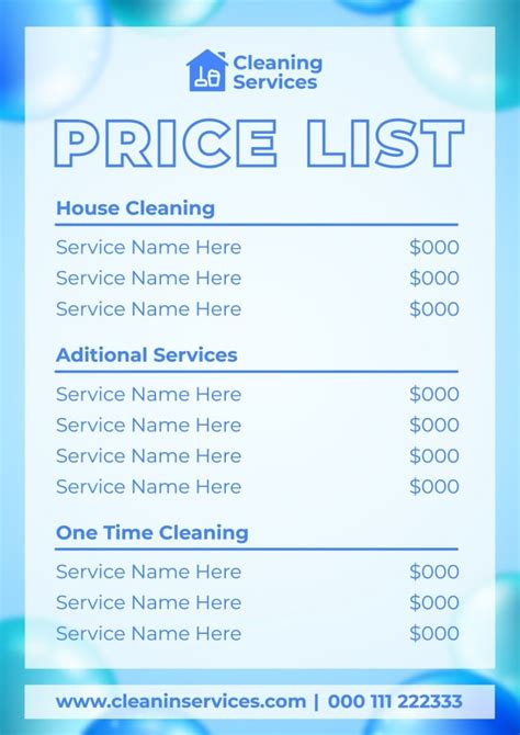 cleaning price list template